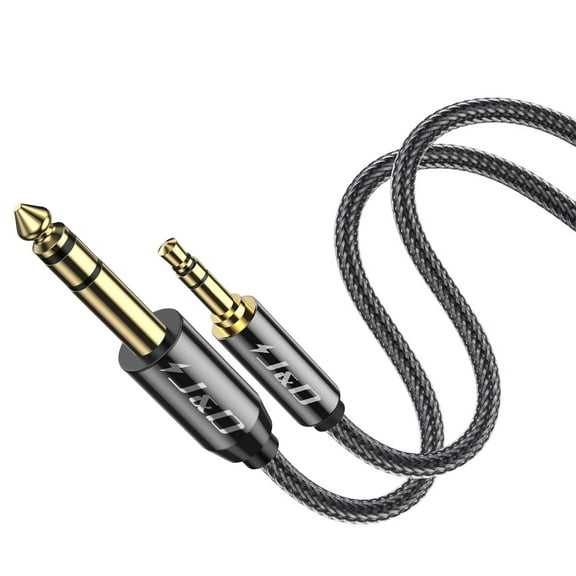 J&D 3.5mm to 6.35mm Stereo Audio Cable, Gold-Plated TRS M/M, Nylon Braided, 15 ft