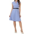 thumbnail image 2 of INSPIRE CHIC Robe de Travail pour Femmes Ajustée et Évasée 2024 Manches Courtes Robes d'Affaires TG Gris Bleu, 2 of 6