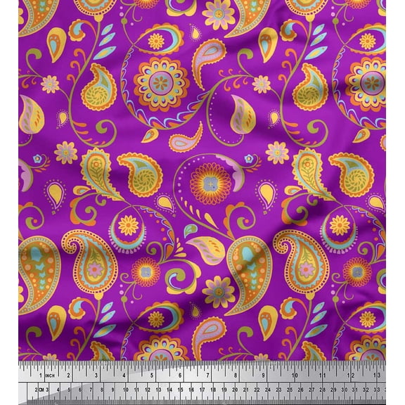 Soimoi Purple Rayon Fabric Mandala & Paisley Decor Fabric Printed Yard 58 Inch Wide