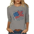 thumbnail image 2 of BLTIBY 2025 Womens Blouse Summer 3/4 Sleeve Round Neck Independence Day Printed USA 4th of July Shirts Loose Novelty T-Shirts Fashion Pullover Top Gray M, 2 of 6