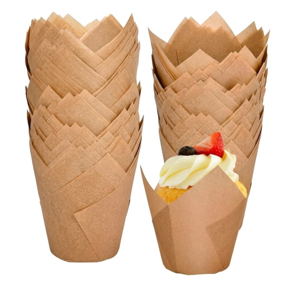 Large Muffin Greaseproof paper Baking cupcake cups,Natural Tulip Baking Cup Case of 150 pcs