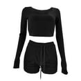 thumbnail image 5 of Njoeus Lounge Sets Womens Workout Ribbed Knit Long Sleeve Crop Top and Shorts Set Women 2 Piece Casual Pajama Short Outfits Tracksuit, 5 of 8