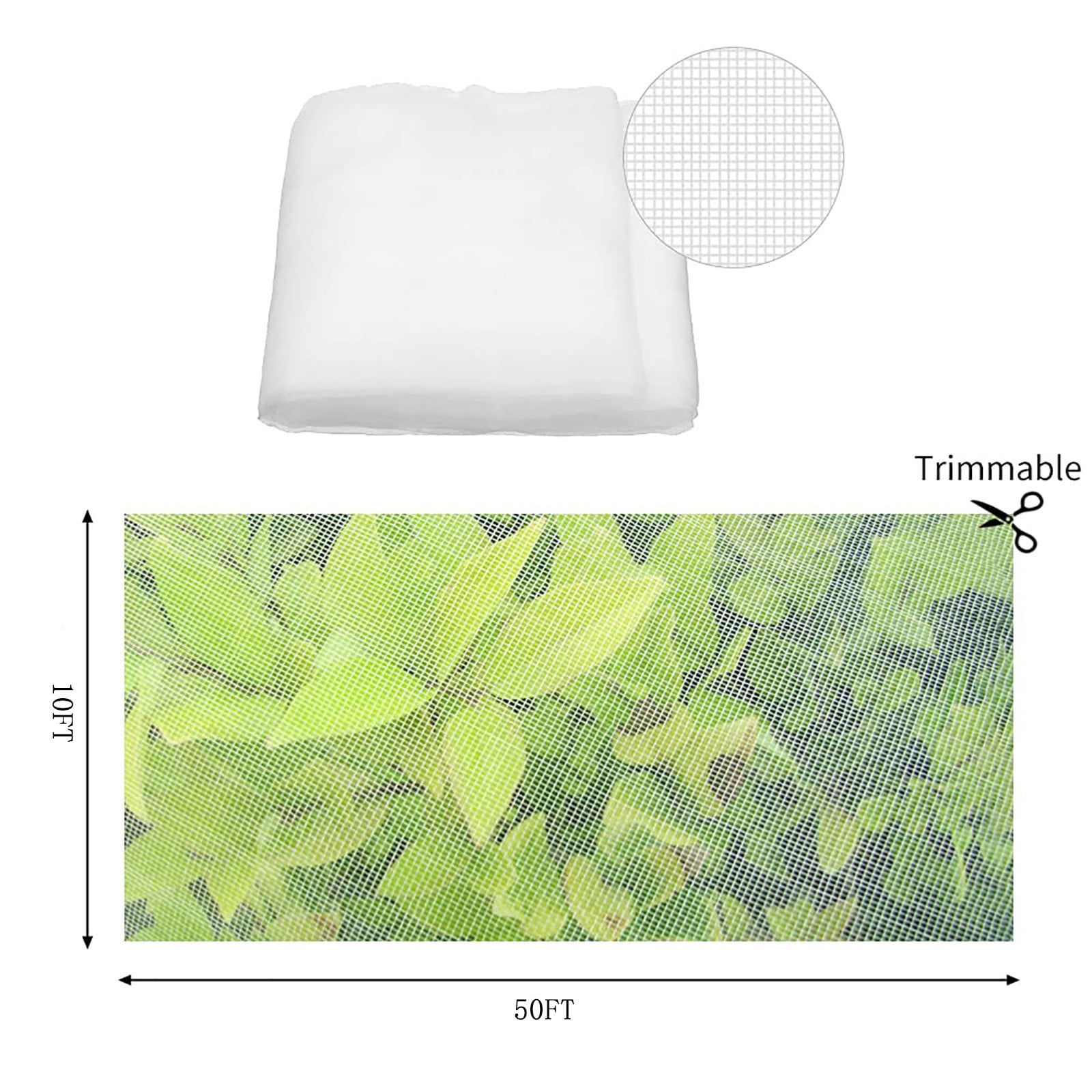 10x50Ft Garden Netting Barrier - Ultra Fine Mesh Covers for Vegetables, Fruits, Flowers - Bird & Pest Protection Net for Raised Beds, Greenhouse, Row Crops - Lightweight & Durable