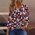 thumbnail image 5 of CYMMPU Loose Fit Tunic Tops 3/4 Sleeve Button up Crew Neck Flower Printed Blouses for Women Dressy Casual Summer Fashion Shirts Spring Tops Plus Size Blouse Wine L, 5 of 7