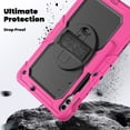 thumbnail image 3 of Case for Samsung Galaxy Tab S10+ Plus 2024/S9 FE+ Plus 12.4 inch with Screen Protector, 360 Degree Rotating Kickstand Hand Strap Shockproof Cover with Shoulder Strap, Rose, 3 of 7