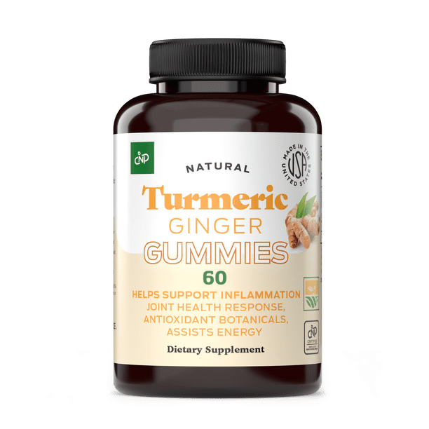 Turmeric Ginger Gummies 60 Count Natural With Black Pepper Extract, Turmeric Extract
