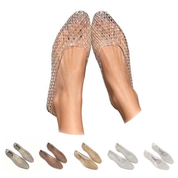 Miluxas Women's Jelly Ballet Flats Mesh Casual Comfortable Jellies Shoes Clear Hollow Breathable Sandals White 8(40)