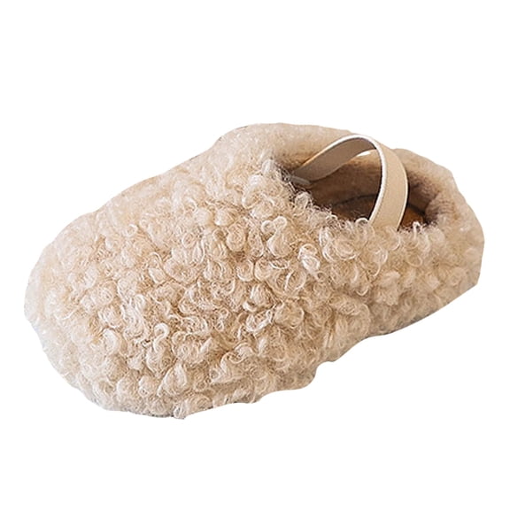 Quealent Baby House Slippers Toddlers Infants Fuzzy Slippers 0-18 Months Boys Girls Cozy Fleece Shoes with Heel Strap White for Size 12