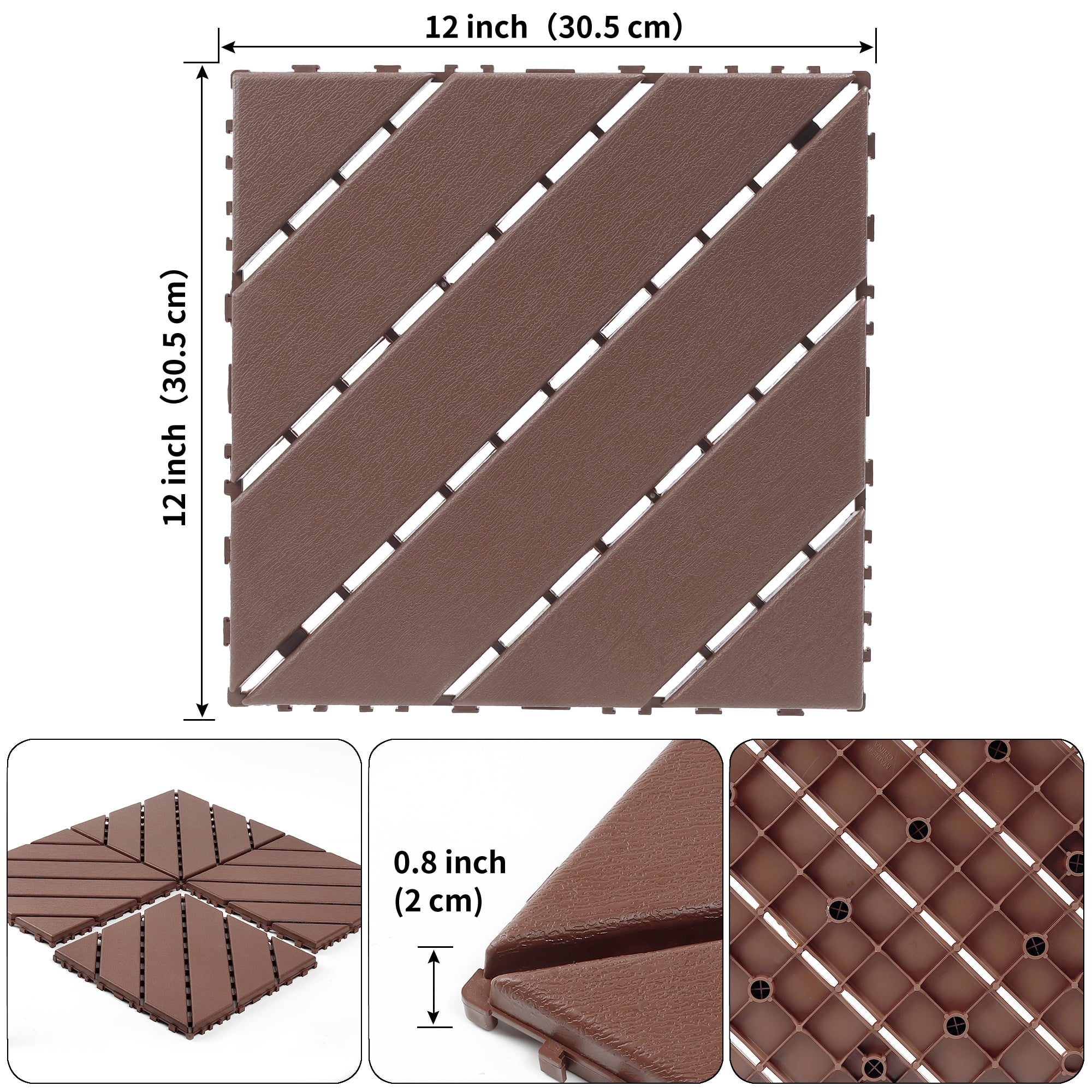 Interlocking Deck Tiles 12x12 Inch Outdoor Flooring, Waterproof PP Patio Floor Tiles DIY