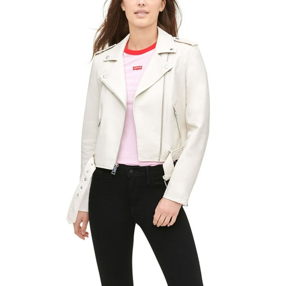 Women's Faux-Leather Belted Hem Moto Jacket Oyster XL
