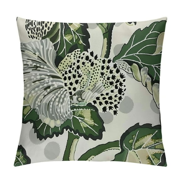 Creowell Green and White Grey Flower Cushion Cover Chinoiserie Pillow Cover Double Side Farmhouse Asian Accent Home Decorative Toss Pillow for Living Room Sofa Birthday Gift White