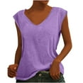 thumbnail image 2 of Femmes Tops Mode Solide Couleur Cap Manches V Cou Décontracté en Vrac Manches Courtes T-Shirt Top Armée Vert L, 2 of 5