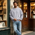 thumbnail image 6 of Men's Crewneck Sweatshirt Long Sleeve Fall Oversized Pullover Tops Loose Fit Athletic Comfy Basic Shirts Gray M, 6 of 7