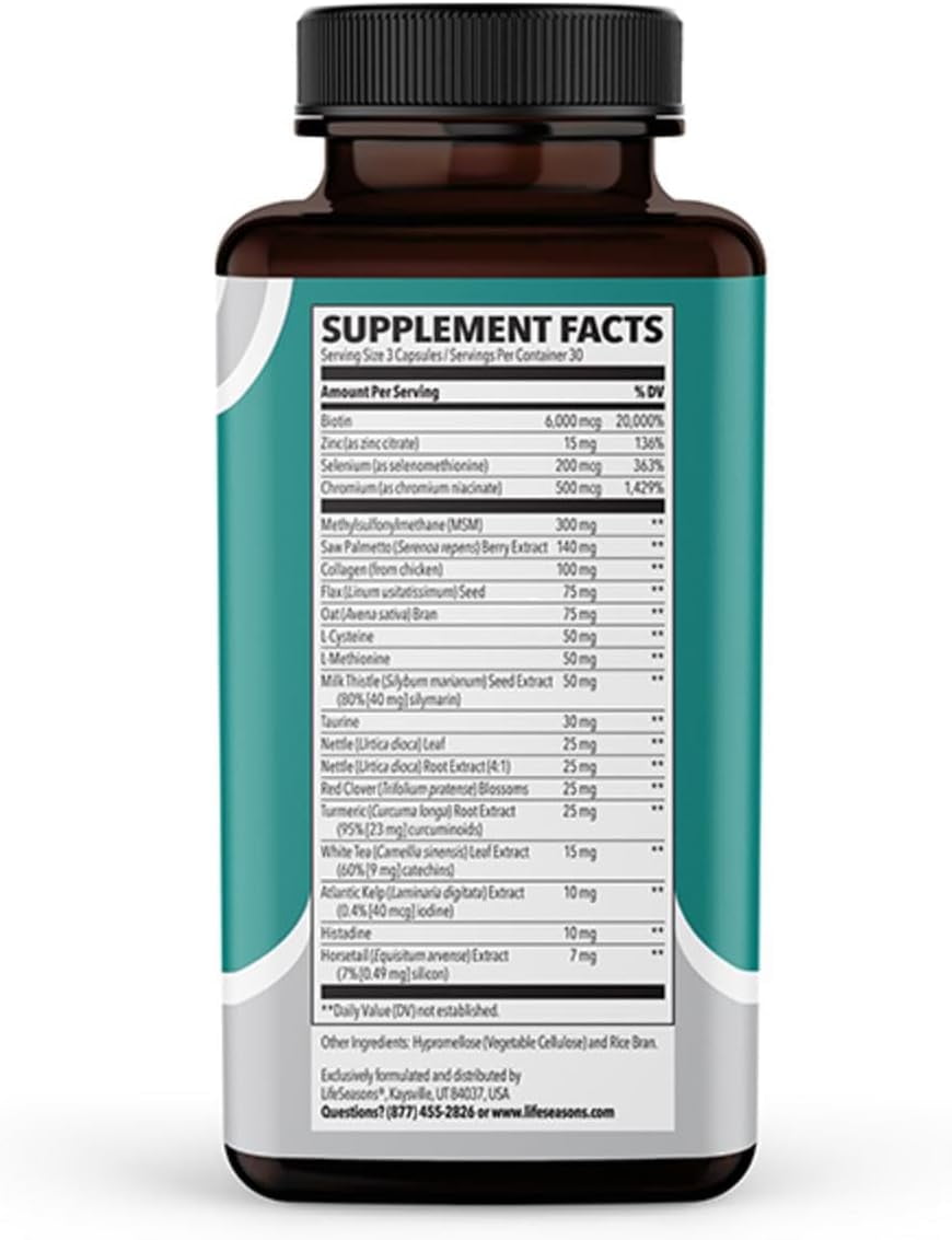 LifeSeasons Hair Gro-R - Support Thickness Growth & Less Thinning - Reduce Hair Loss & Encourage Regrowth - Biotin Zinc Selenium & AnaGain Nu Pea Extract - 60 Capsules