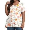 thumbnail image 1 of Pisexur Hauts pour Femmes, Hauts d'Été pour Femmes, Hauts Grande Taille pour Femmes, Hauts pour Dames Mode Été Sexy Imprimé Manches Courtes Col Rond Multicolore, 4TG, 1 of 7