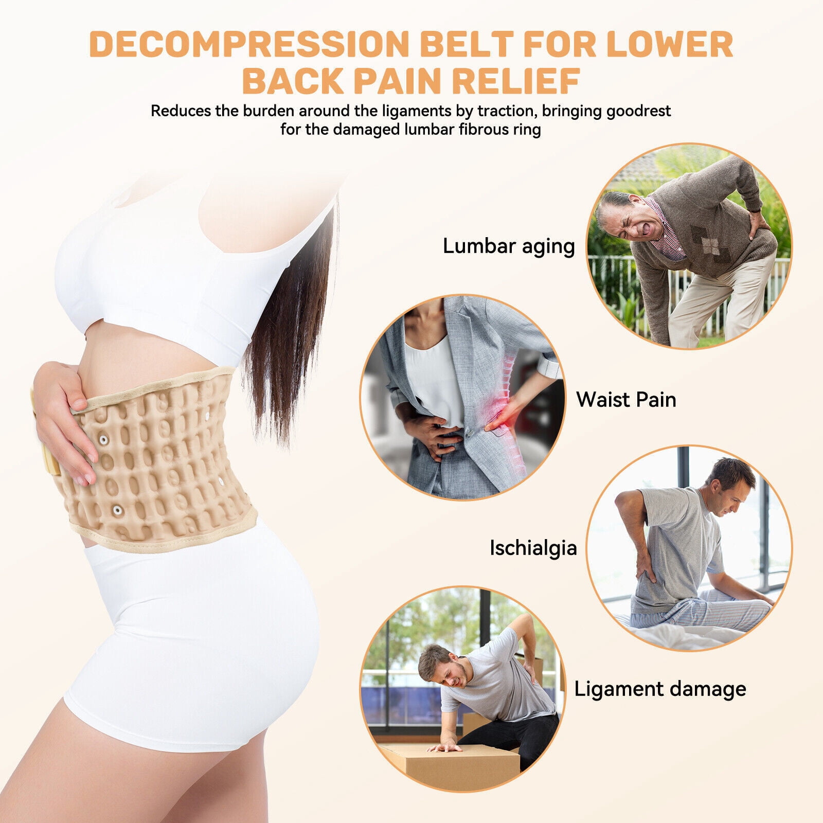 Decompression Back Belt Lumbar Support Belt for Men&Women Lower Back Pain Relief