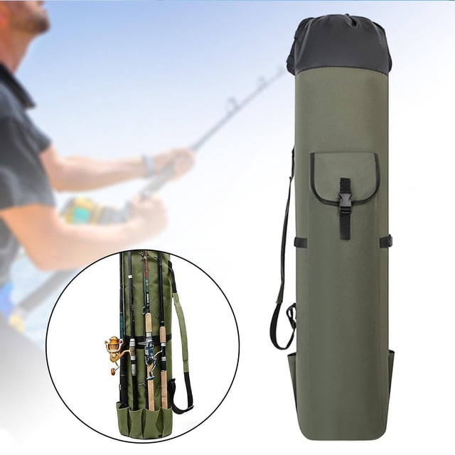 Quzzie Fishing Rod Bag Oxford Cloth Multipurpose Fish Pole Case Tackle Storage Organizer Wear Resistant Lightweight Foldable Convenient Drawstring Suitable for Fishing Outdoor Activities Green