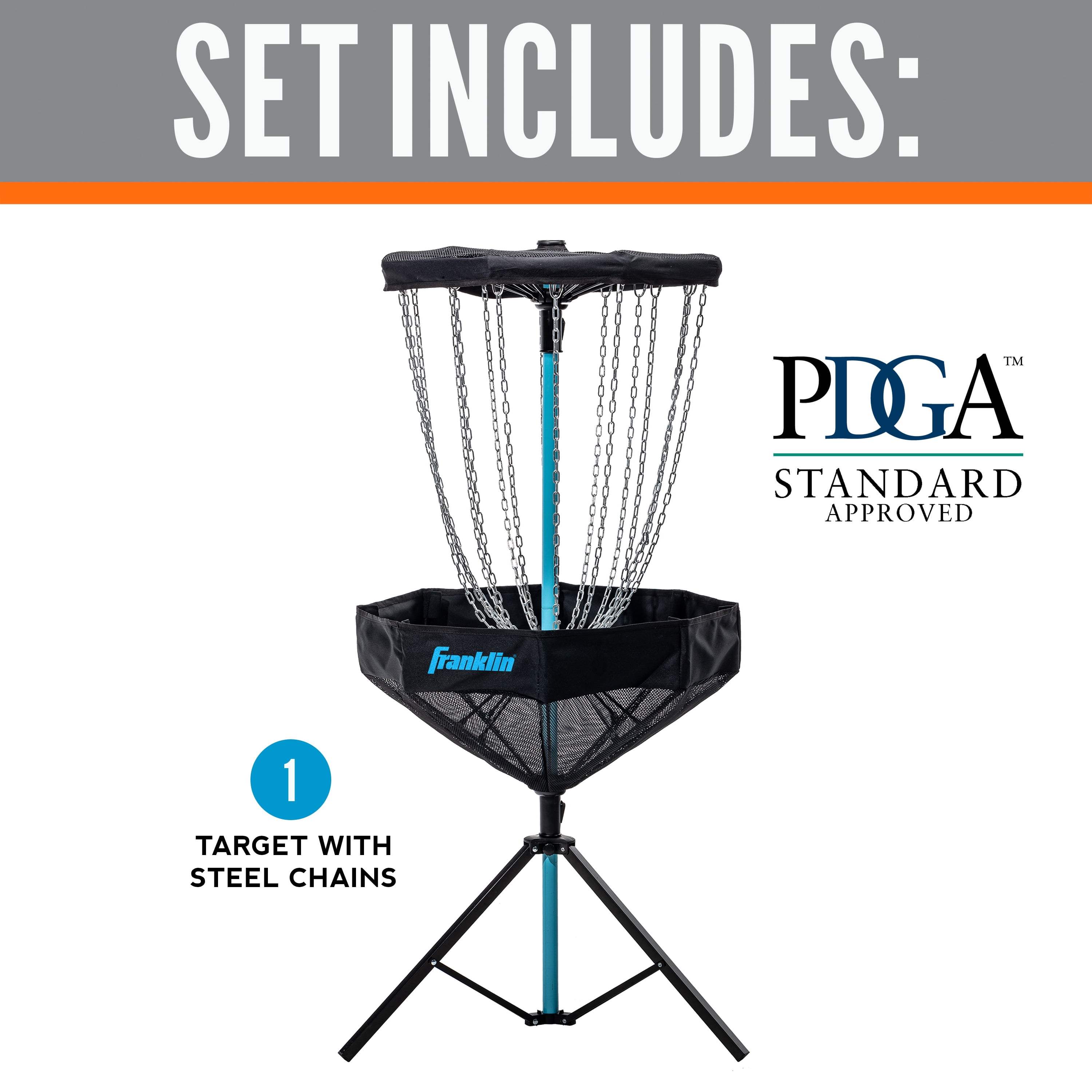 Franklin Sports Disc Golf Basket - PDGA Approved - Elite Portable Disc Golf Target Basket Set with Premium Metal Chains + Canvas Basket - Disc Golf Equipment + Hole Stand
