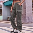 thumbnail image 4 of Womens Cargo Pants High Waisted Wide Leg Casual Pants Baggy Y2k Trousers with 8 Pockets Grey S, 4 of 5