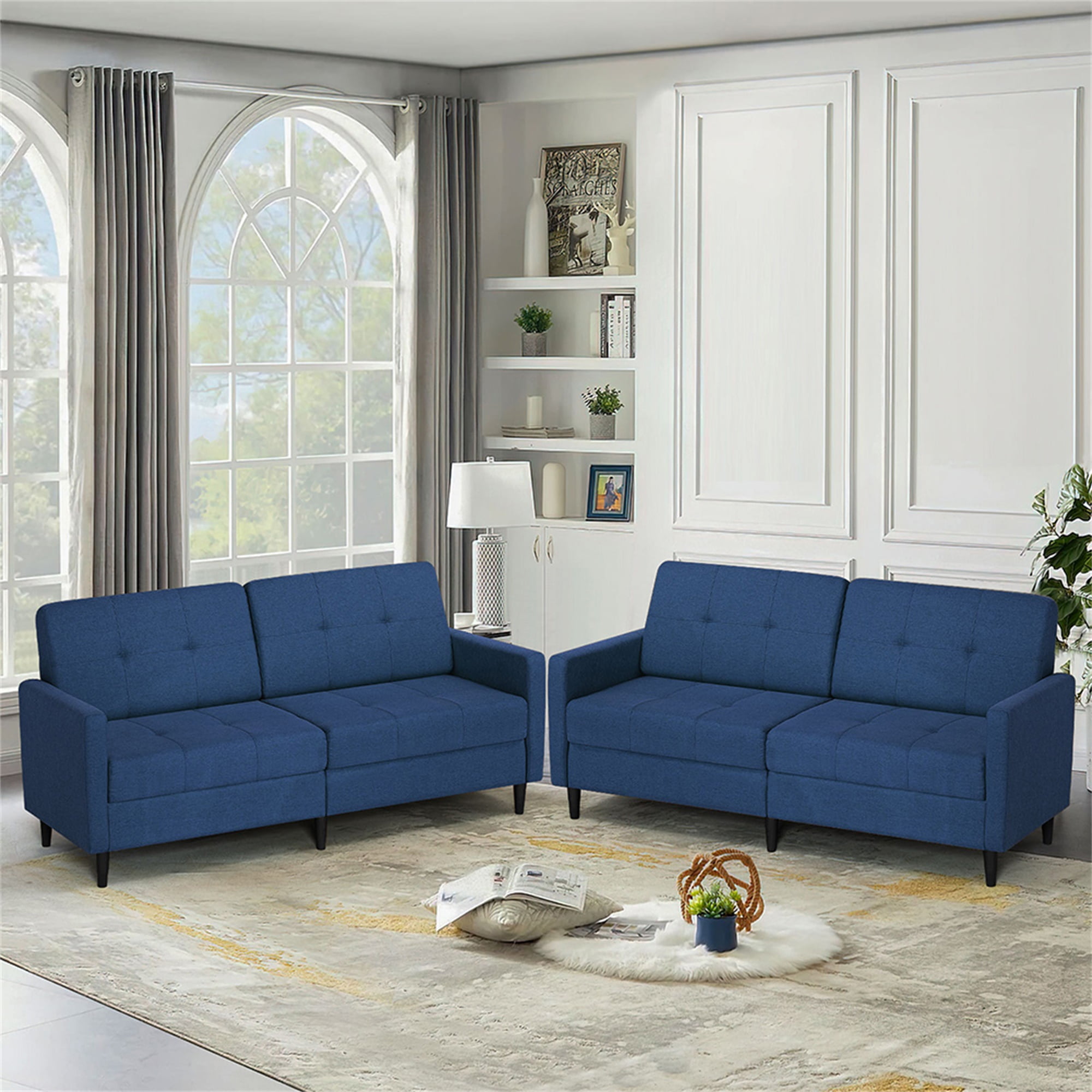 Kadyn Loveseat Sofa Bed, Mordern Convertible Sofa with Adjustable Backrest and Wooden Legs, 2-Seat Couch for Bedroom, Blue Kadyn Loveseat Sofa Bed, Mordern Convertible Sofa with Adjustable Backrest and Wooden Legs, 2-Seat Couch for Bedroom, Blue