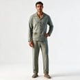 thumbnail image 4 of XUNKUSGA Mens Pajamas Sets Fashion Button Down Pjs Sets Soft Cotton Long Sleeve Shirt and Long Pants 2 Piece Pajamas for Men Casual Lightweight Sleepwear sets with Pockets,Size L, 4 of 5