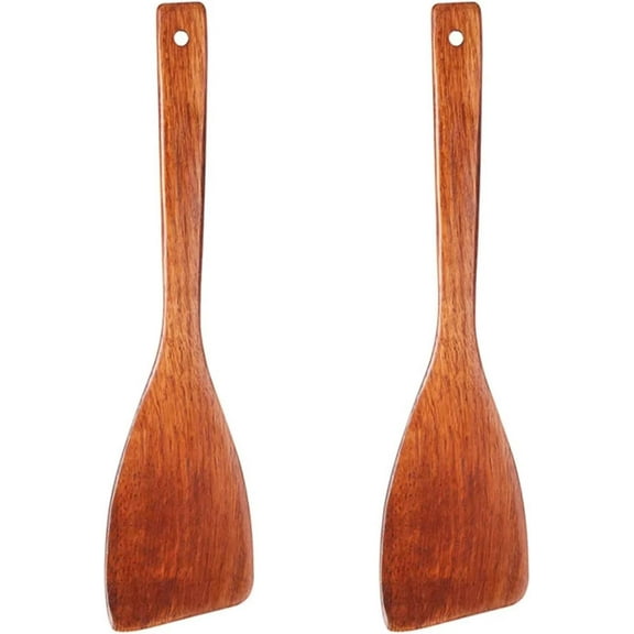 12.8-inch Cherry Wood Spatula 2 Pack, Long Handle Flat Wooden Spatula Cooking Utensils for Nonstick Cookware, Kitchen Spatula for Cooking Flipping, Serving, Scraping & Turning