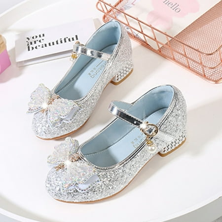 

Cathalem Girl Hiking Sandals Toddler Little Kid Girls Dress Pumps Glitter Sequins Princess Bowknot Low Heels Girls Sandals Size 4 Grey 7 Years