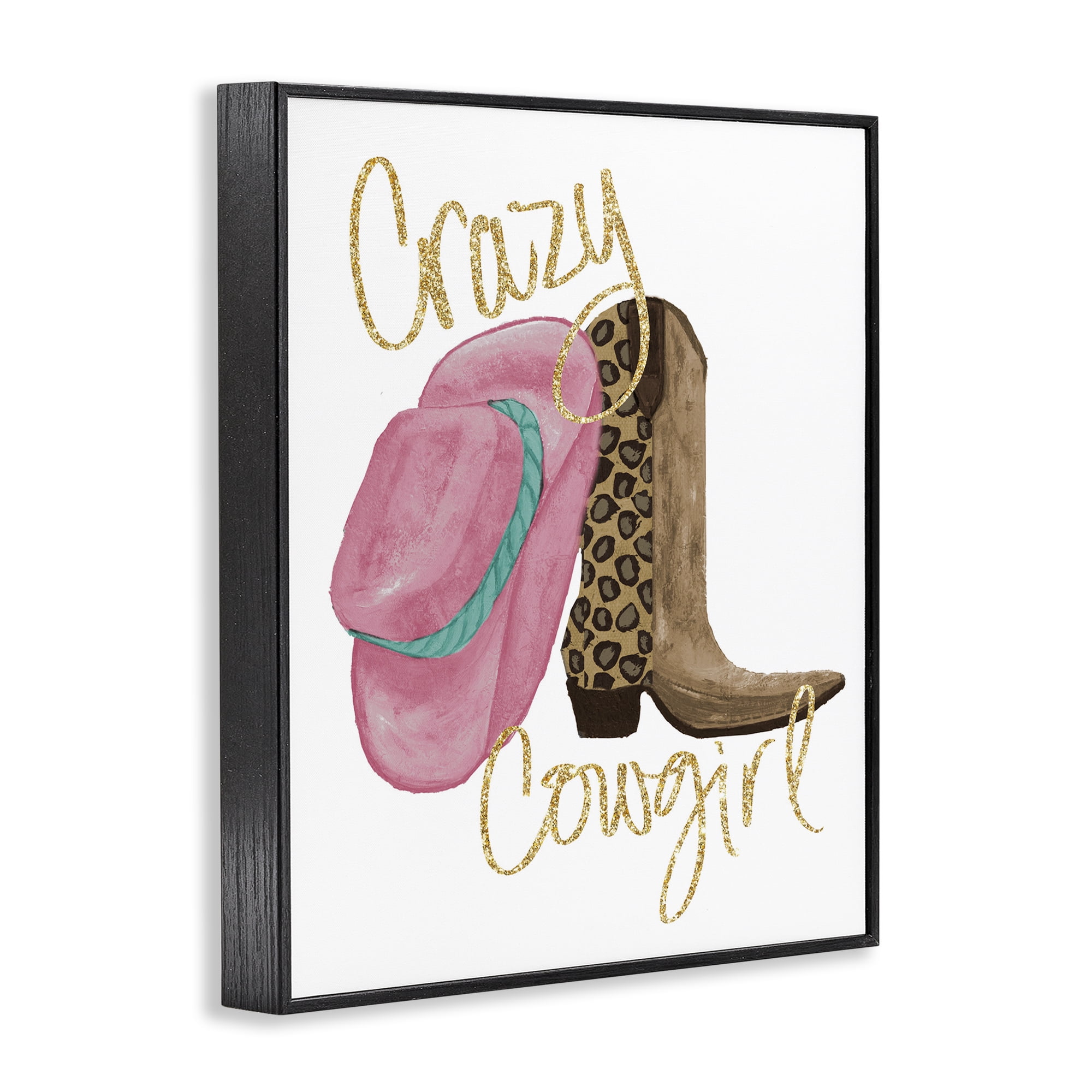 Stupell Industries Glam Crazy Cowgirl Typography Painting Black Framed Art Print Wall Art, 16 x 20