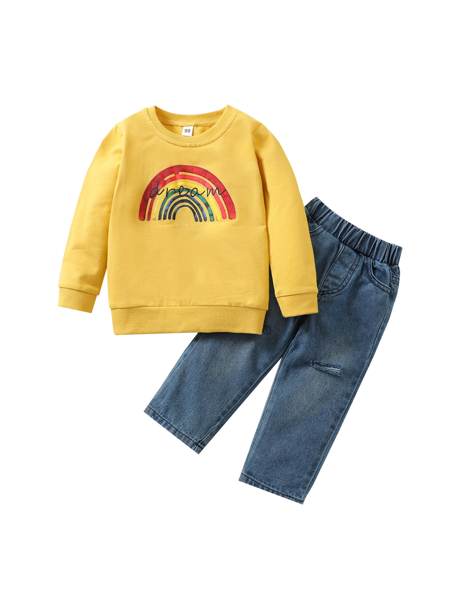 Toddler Newborn Infant Girls Boys Long Sleeve Rainbow Warm Tops Outfits Clothes