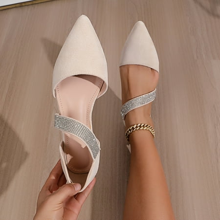 

Women s Rhinestone Decor Shoes Point Toe Slip On Shallow Mouth Solid Color Stiletto Heel Shoes Glitter Dress Shoes
