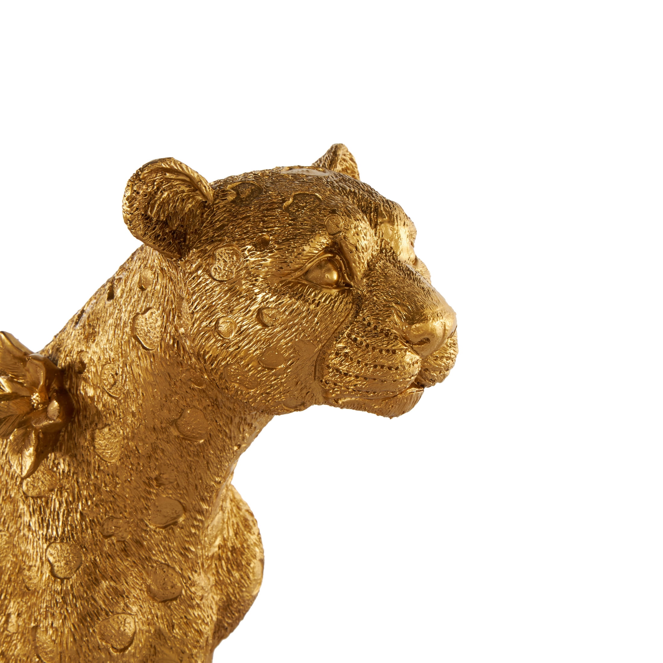 25" x 17" Gold Resin Standing Leopard Sculpture with Textured Spots and Floral Accents, by DecMode