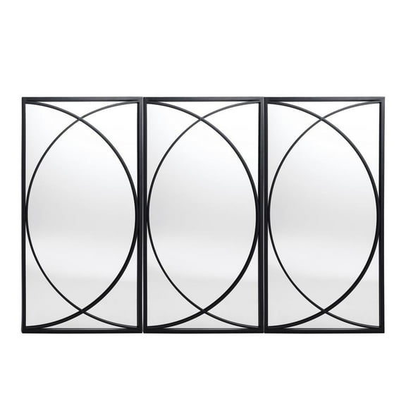 LuxenHome 3-Piece Black Metal Rectangular Wall Mirror Set Large Vanity Bathroom Mirror Accent Decor