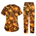 thumbnail image 5 of 2026 New Halloween Scrub Set for Woman, V-Neck Short Sleeve Top & Pants Medical Uniform for Nurses, Healthcare Workers with Pockets, 02-Gold, L, 5 of 5