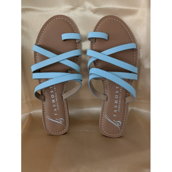 Fashostyle Leather CrissCross Strap Women Flat Sandal - BLUE