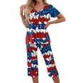 thumbnail image 2 of 4th of July Womens Pajama Sets Sleepwear Pajamas Red Blue Star and Stripes Print Short Sleeve Tops Capri Pants Pjs Set with Pockets, 2 of 6
