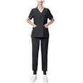 thumbnail image 3 of Jinhomg Plus Size Scrubs for Women 2 Piece Dressy Casual Solid Nursing Uniform Loose Fit Comfy Short Sleeve V-Neck Tunic Tops and Joggers with Pockets Winter Saving Black XXXXL, 3 of 4