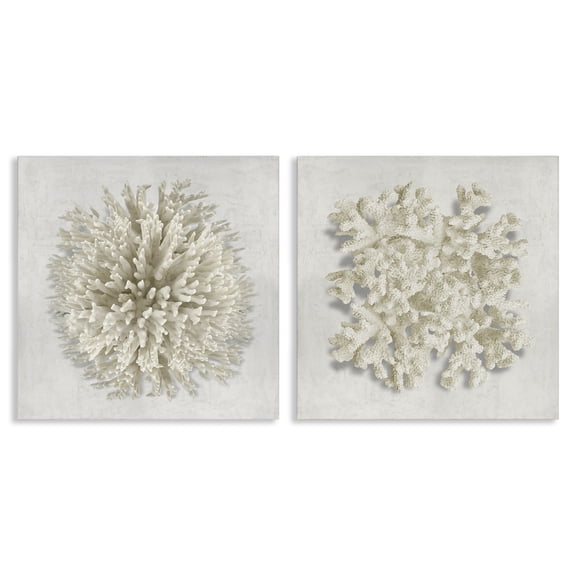 Stupell Industries Distinct Natural Coral Animals Painting Wrapped Canvas Canvas Art Print Wall Art, 17 x 17, Set of 2