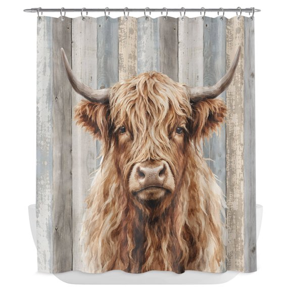 Farmhouse Yaks Shower Curtain - Water Repellent Fabric Shower Curtains Washable, Country Vintage Wooden Grain Decorative Polyester Cloth Bathroom Curtains Modern Bath Decor 72"x84"