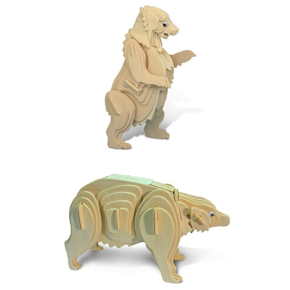 Puzzled Grizzly Bear and Black Bear Wooden 3D Puzzle Construction Kit