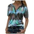 thumbnail image 1 of PENGXIANG Mode Femmes Été Imprimé Manches Courtes Col en V T-Shirt Hauts T-Shirt pour Femmes, 1 of 3