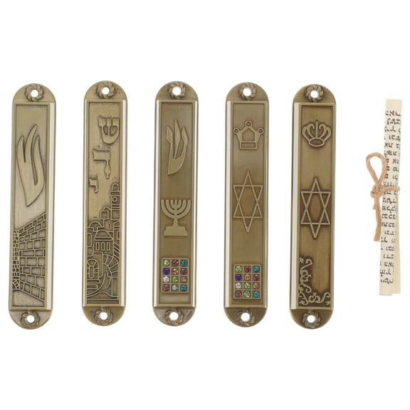 5pcs Metal Mezuzah Cases Judaica Home Decor Decorative Mezuzah with Hebrew for Doorpost