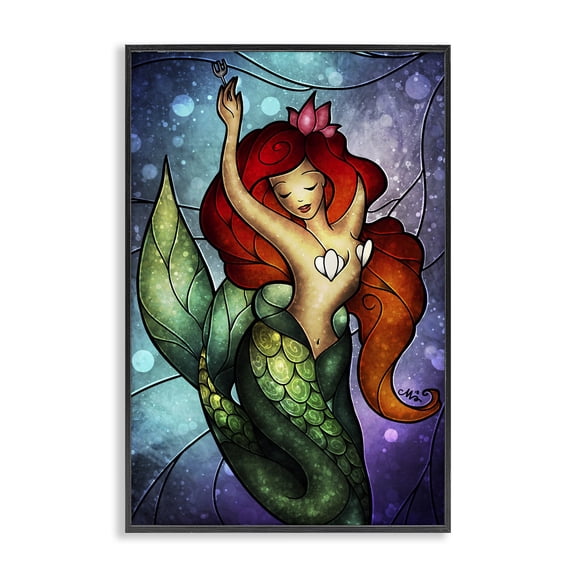 Stupell Industries Undersea Dreaming Mermaid Fantasy & Sci-Fi Painting Black Framed Art Print Wall Art, 12 x 18
