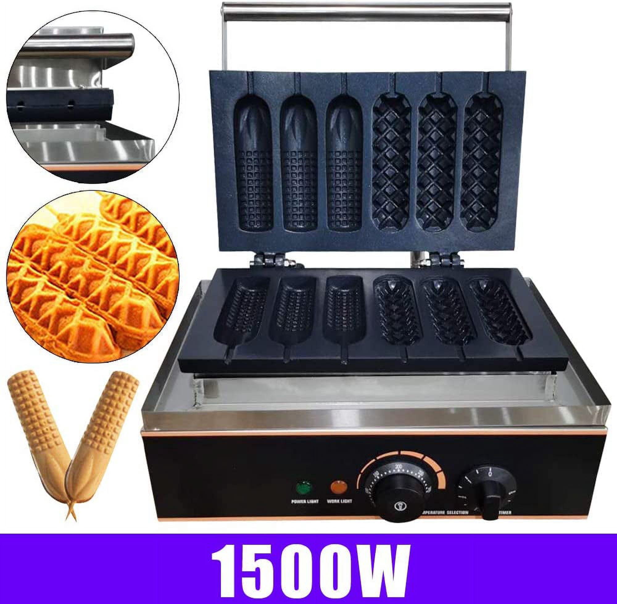 Miumaeov Commercial Electric Waffle Maker Machine 6 PCS Non Stick Crispy Machine Stainless Steel Hot Dog Sausage Maker for Waffles, Paninis, Hash browns 110V Household Waffle Cone Maker 1500W