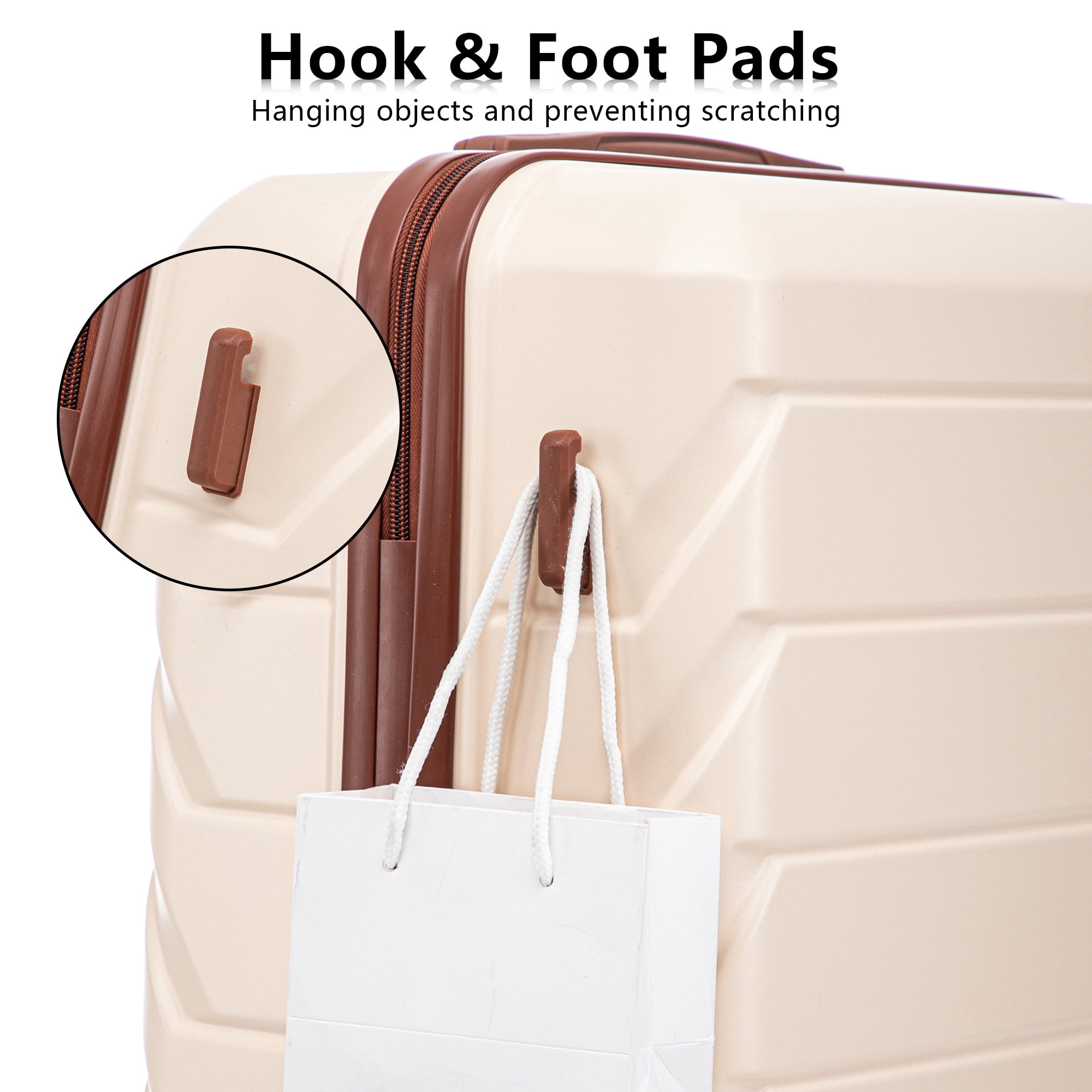 PAPROOS 3 Piece Luggage Set, ABS Carry-on Luggage Set with Spinner Wheels and TSA Lock, Lightweight Hardside Luggage, 20/24/28 Inch Rolling Suitcase Set for Travel Business Trip, Beige