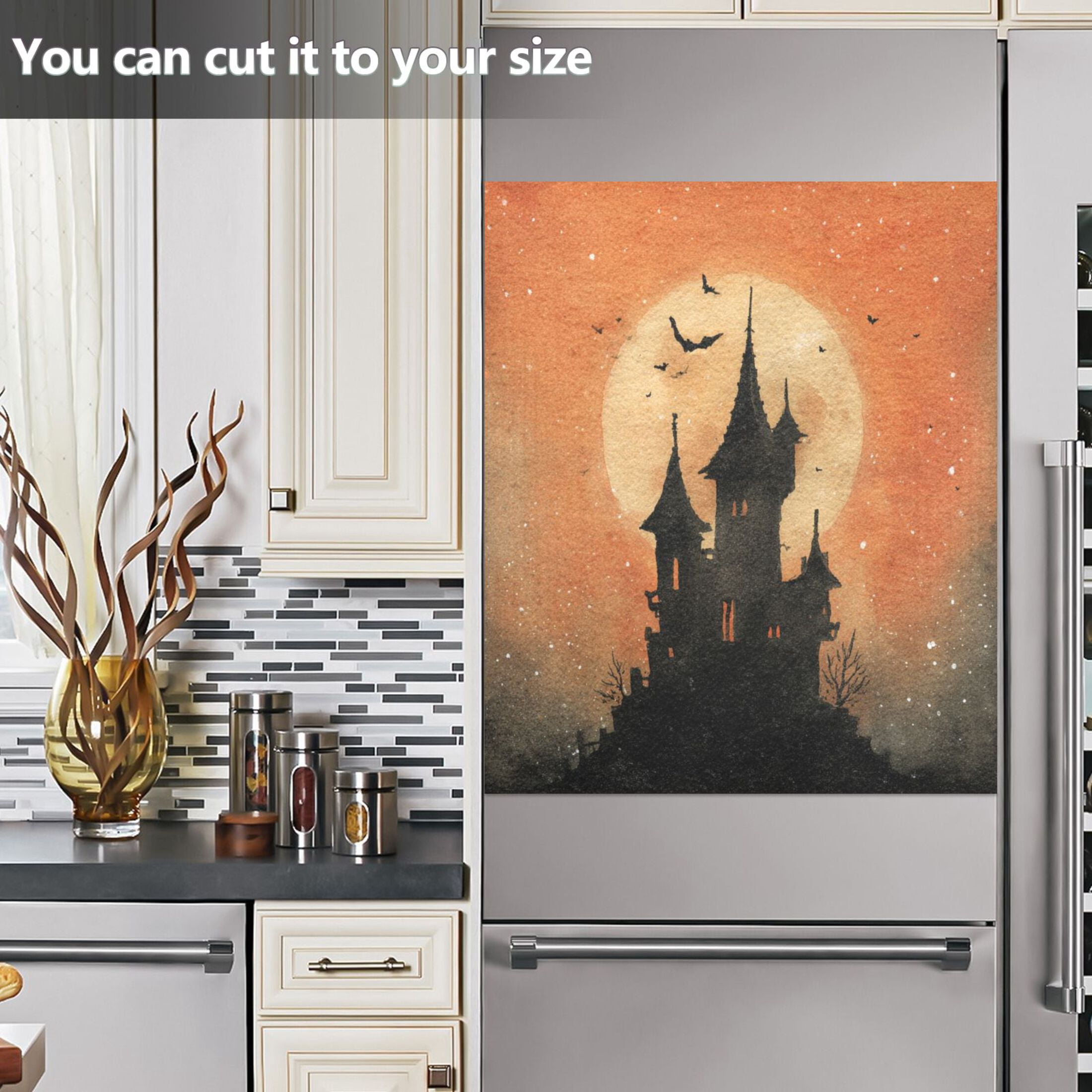 Dishwasher Magnetic Sticker 23x26 Inch Refrigerator Magnetic Sticker Washing Machine Magnetic Sticker Kitchen Panel Magnetic Sticker Home Decor Watercolor Halloween Castle