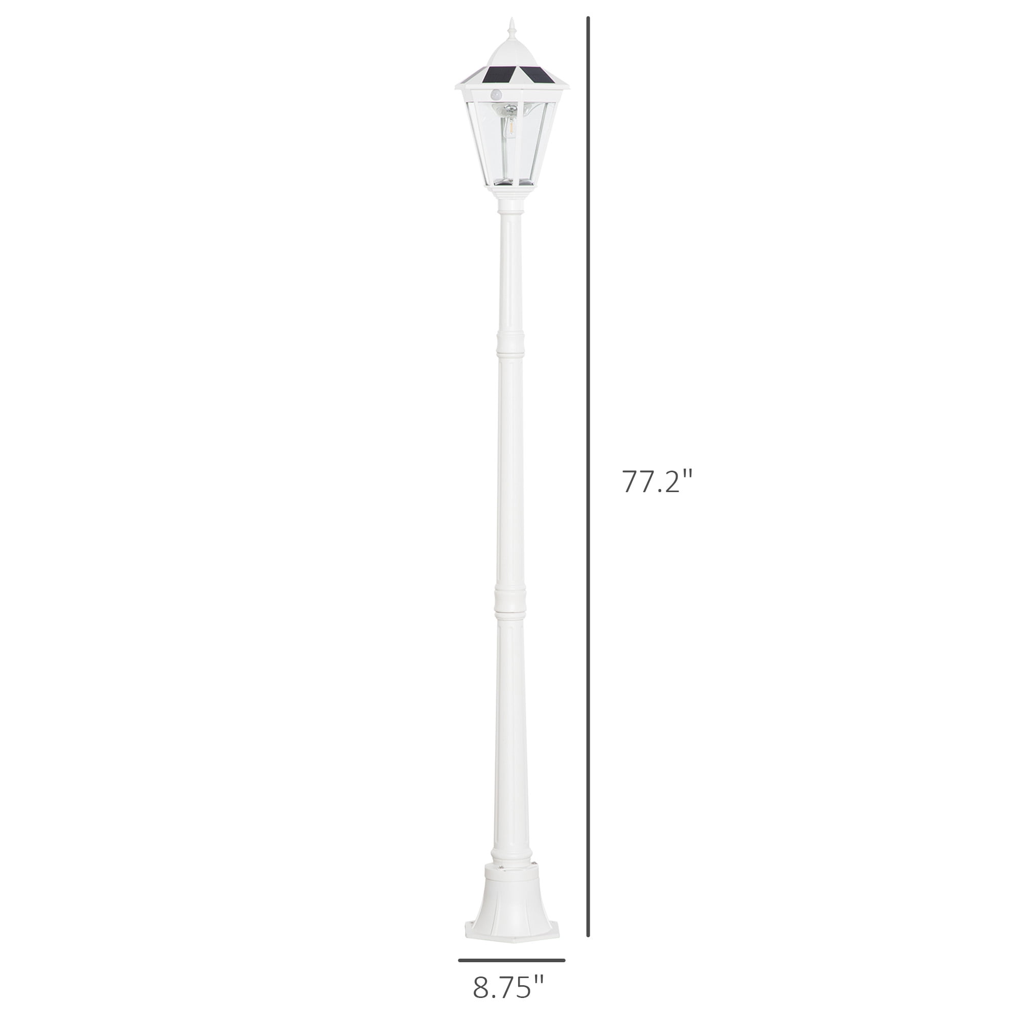 Outsunny 77" Solar Lamp Post Light, Waterproof Aluminum Outdoor Vintage Street Lamp, Motion Activated Sensor PIR, Adjustable Brightness, for Garden, Lawn, Pathway, Driveway, White