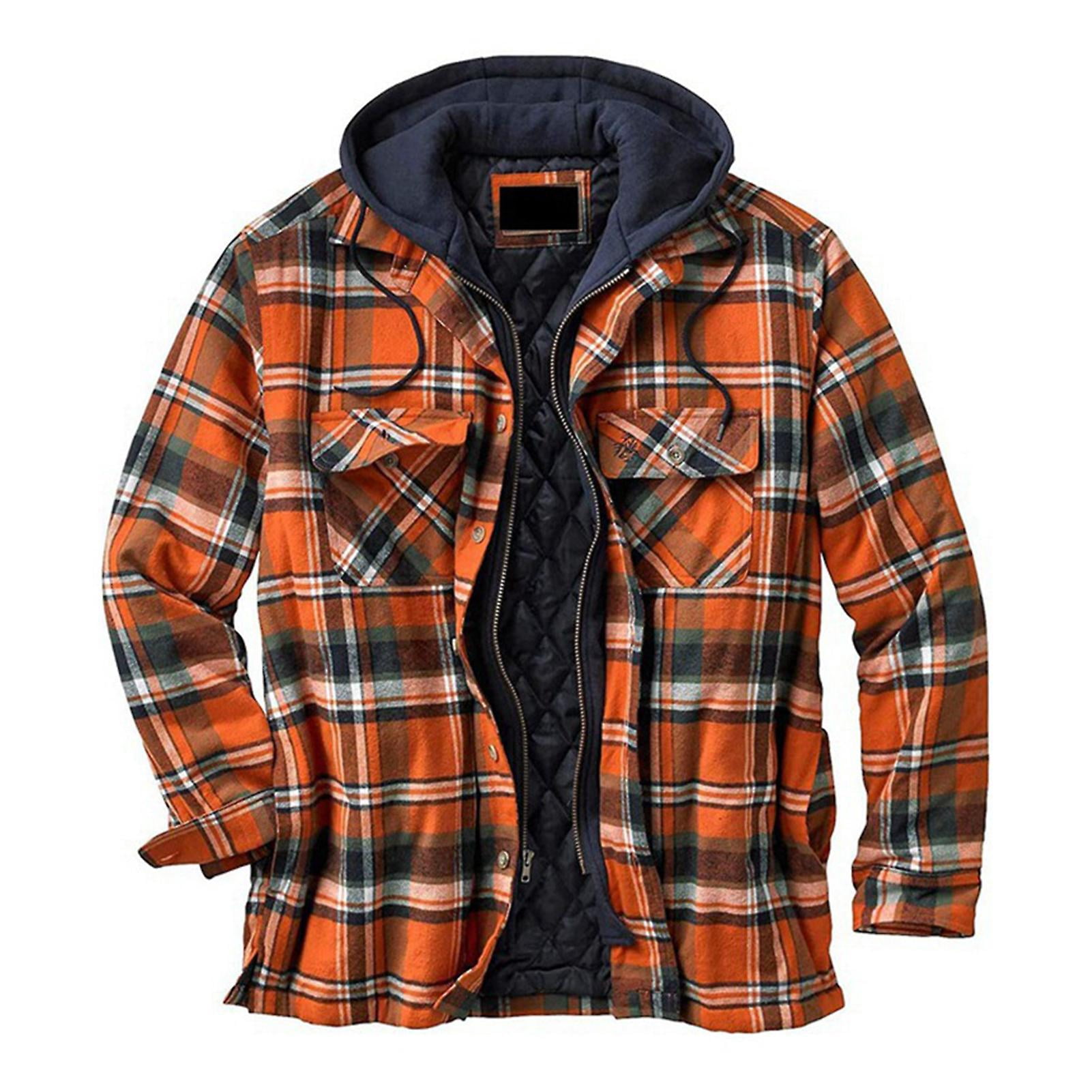 Hoodie Quilted Lined Flannel-Orange 