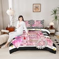 thumbnail image 4 of Manfei Kawaii Bow 2pcs Bedding Comforter Set,Pink Fashion Twin Comforter Sets,Black Pink Bedding Set,Breathable Stripes Room Decorative,Reversible, 4 of 8