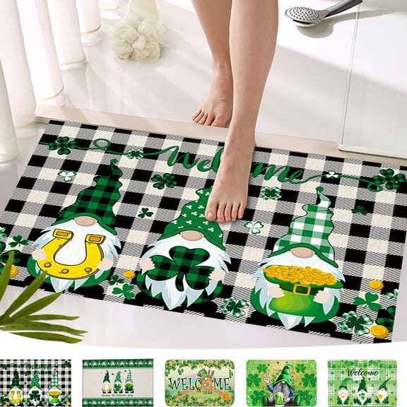 Vwrxbz St. Patrick's Day Doormat Shamrock Clover Door Mat Non Slip Rubber Backing, Indoor Outdoor Entryway Floor Rug for Home Porch Farmhouse Decor, 16x24 in