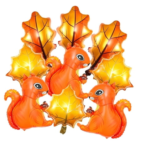 SKYSONIC 9pcs Thanksgiving Balloon Decorations Set, Includes Squirrel, Maple Foil For Thanksgiving Fall Autumn Party Decoration